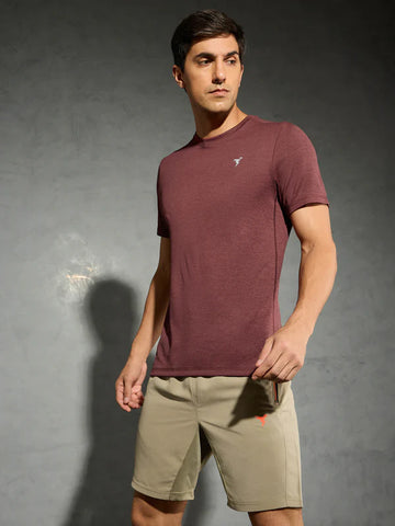 OR40 Men Solid Slim Fit Crew Neck T-shirt with DOUBLE COOL |CHOCOLATE TRUFFLE MELANGE